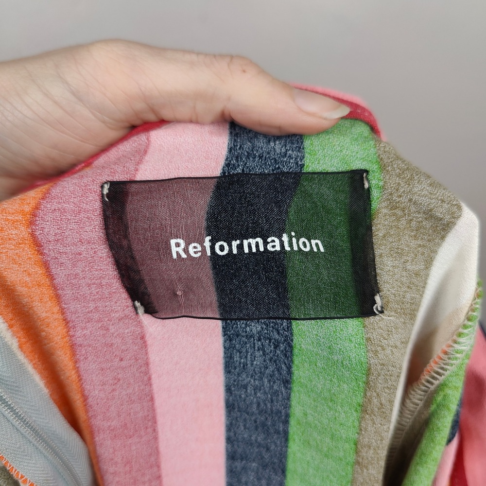 Reformation Bea Skirt Womens 0‎ Multicolored Stripe Viscose Midi Maxi Preppy - Picture 8 of 10